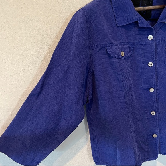 Chicos 3 Vintage Silk and Linen Mother of Pearl Button Front Lightweight Jacket - Picture 4 of 11